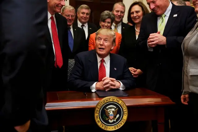 President Trump during the signing of the environmental regulation rollbacks on February 28, 2017